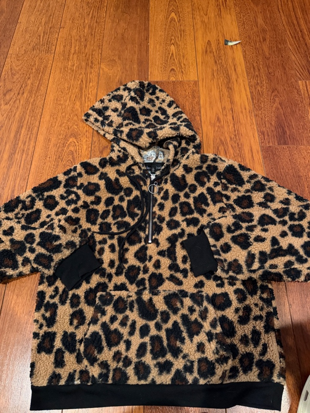 Derek Heart Leopard Print Hooded Puffer Jacket - Tan & Black